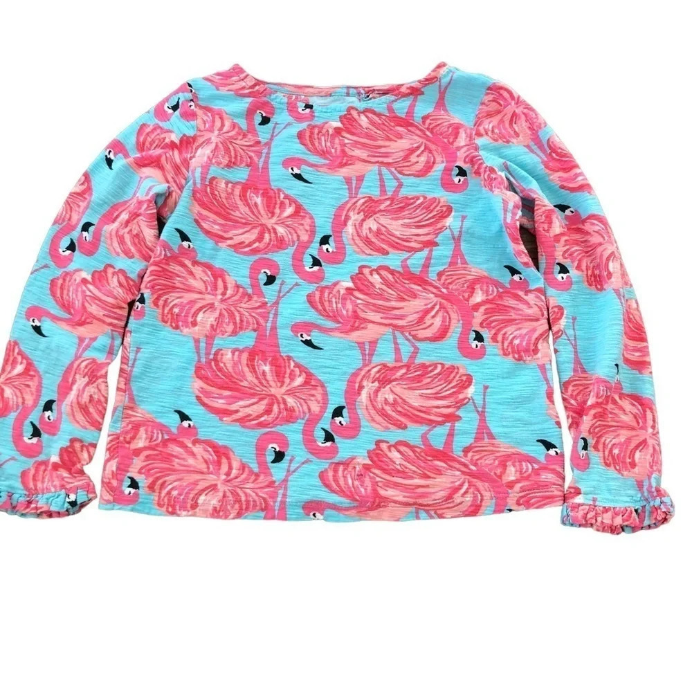 Play condition Lilly Pulitzer Girls size 4 Flamingo Print Knit Top Blue Pink